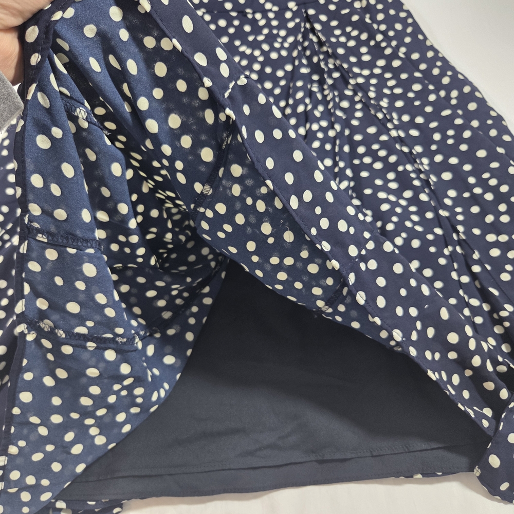 Anne Klein Dress Pleated Navy Polka Dot Midi Dress V Neck Woman's 6 Sleeveless - Picture 3 of 12